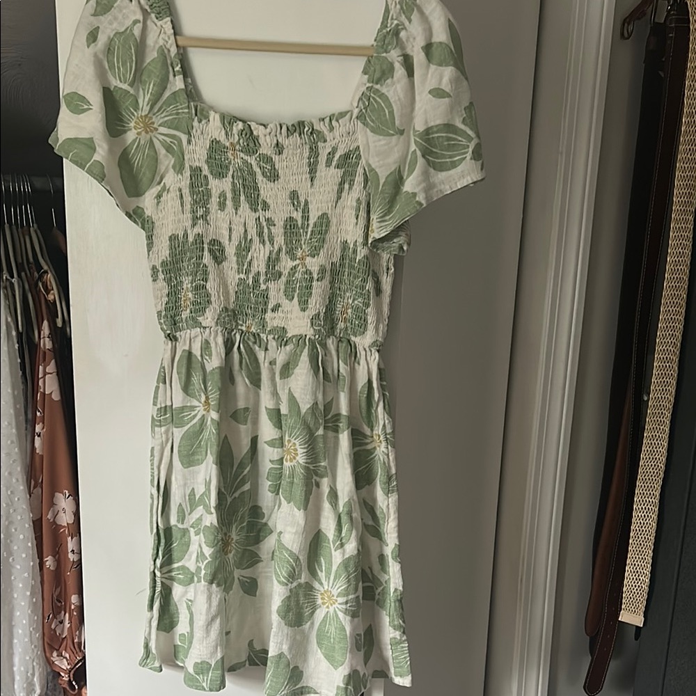 Floral Green and White Dress